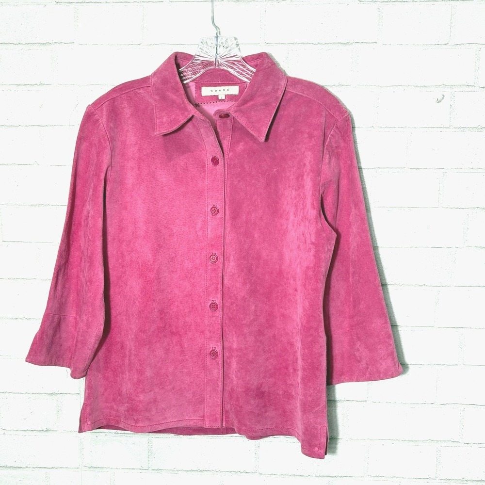 Sorbe Pink Suede‎ Shirt Jacket Womens Large Western Indie Valentines Soft Girl